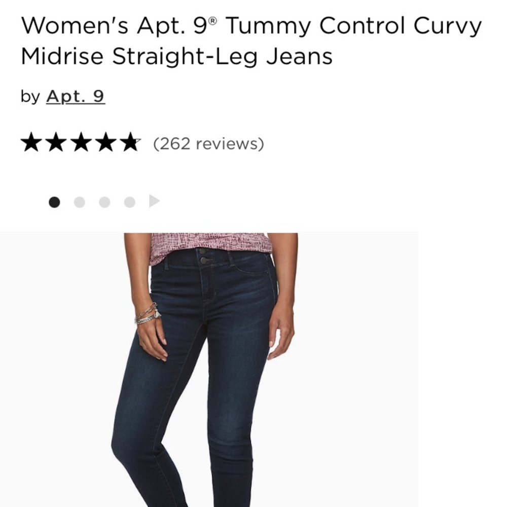 Womens Apt.9 Tummy Control Curvy Mid-Rise Straight Leg jeans in size 12